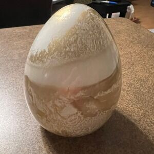 Art Glass Egg Sculpture Gold White NWOT Large Hand Blown Decor